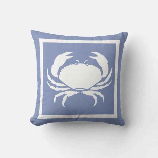 Outdoor Nautical CRAB white sea blue Throw Pillow (Front)