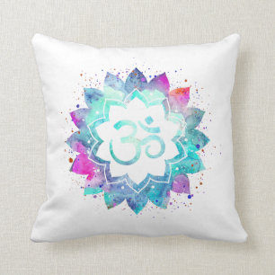 *~* Outdoor Om Symbol Lotus Flower Mandala Throw Pillow