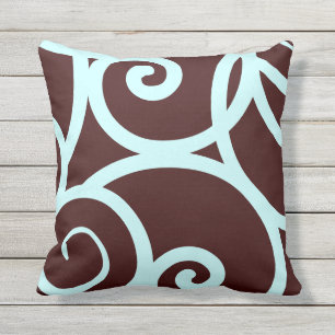 outdoor or indoor teal and brown abstract pattern throw pillow
