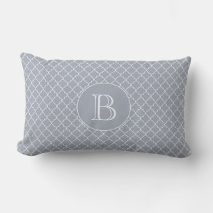 Outdoor Pillow   Blue Quatrefoil Pattern Monogram