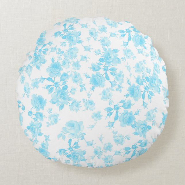 Outdoor Pillow Saint Colette June Roses capri blue (Front)