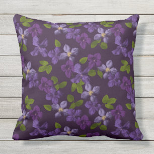 Outdoor Purple Clematis Flower Pillow by Francoise