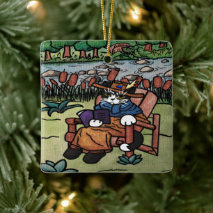 Outdoor Reading Garden Cat Ceramic Ornament