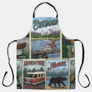 Outdoor recreation vintage posters set with canoe apron