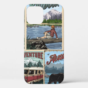 Outdoor recreation vintage posters set with canoe  iPhone 12 case