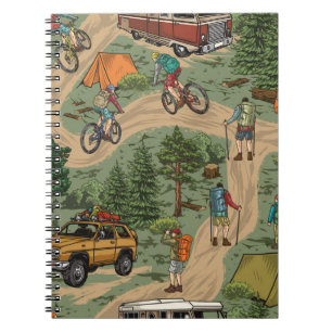Outdoor recreation vintage seamless pattern with h notebook