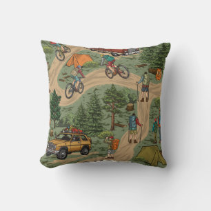 Outdoor recreation vintage seamless pattern with h throw pillow