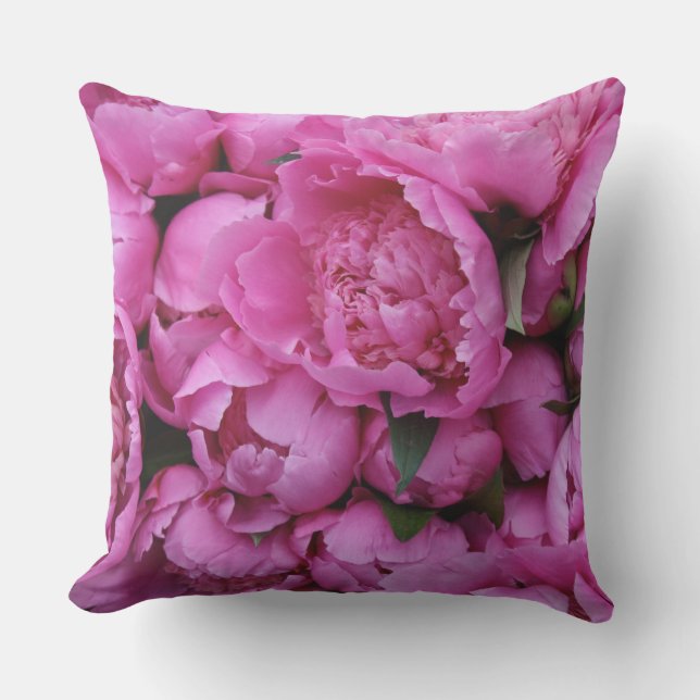 Outdoor Safe Pink Peony Flower Floral Pattern Pillow (Front)
