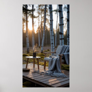 outdoor setting with a minimalist wooden deck  poster