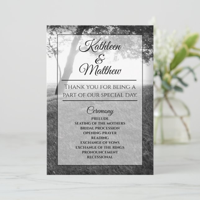 Outdoor Shade Black & White Wedding Programs (Standing Front)
