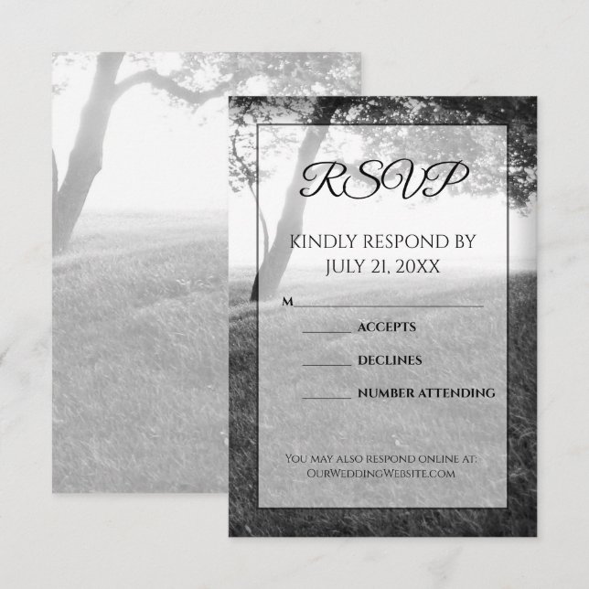 Outdoor Shade Black & White Wedding RSVP Cards (Front/Back)