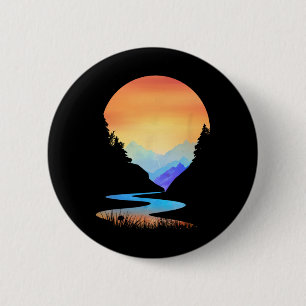 Outdoor Sunset Vintage Style Mountains Sun Nature 2 Inch Round Button