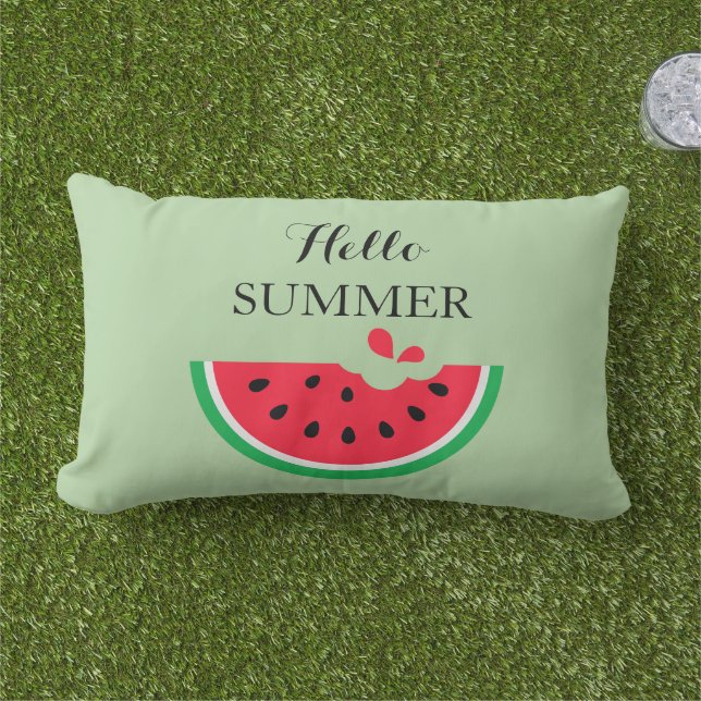 Outdoor Throw Pillow-Hello Summer  Lumbar Pillow (Grass)