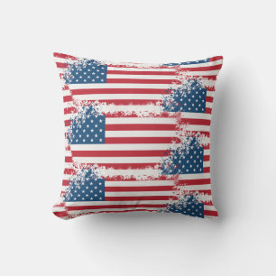 Outdoor Throw Pillow-Patriotic USA Flag Pillow