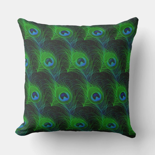 Outdoor Throw Pillow-Peacock Feathers Pillow (Front)