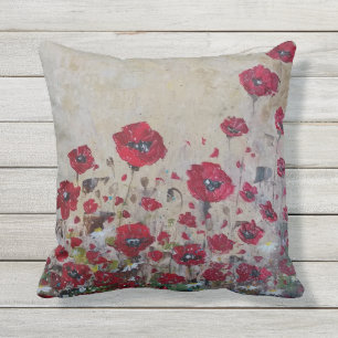Outdoor Throw Pillow Red Poppies