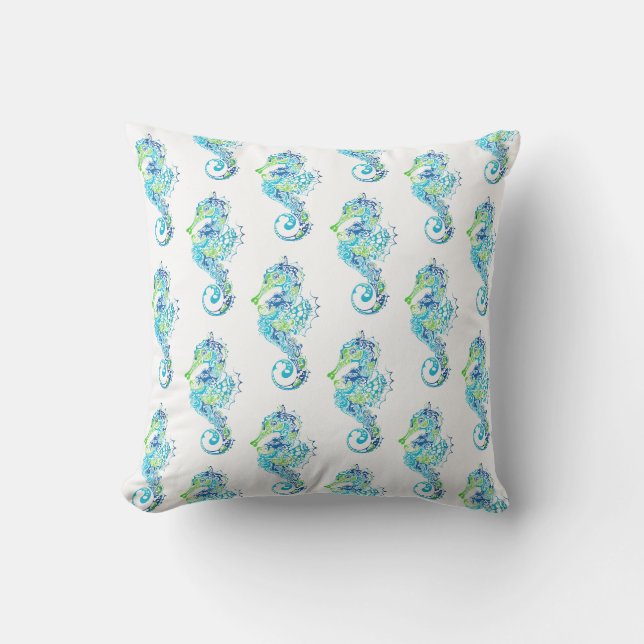 Outdoor Throw Pillow-Seahorse Outdoor Pillow (Front)