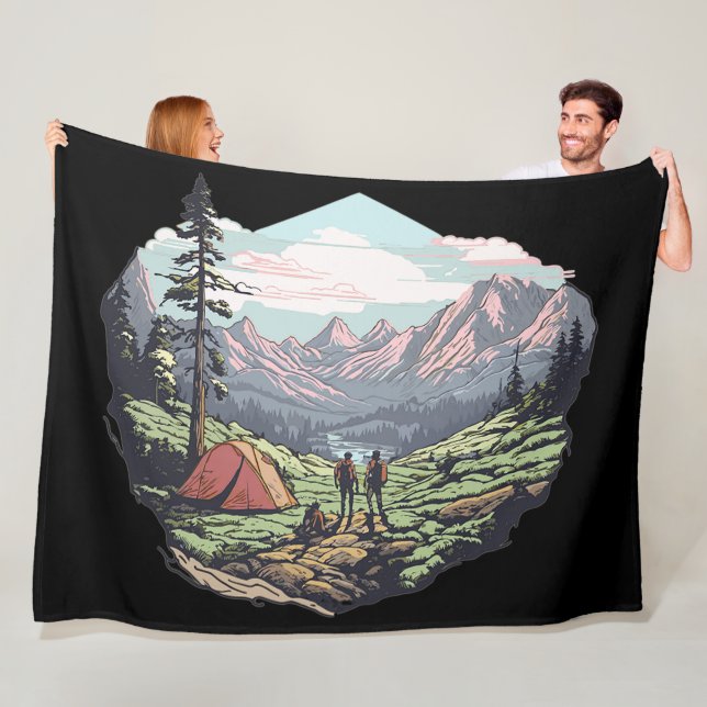 Outdoor unique, retro/vintage graphic fleece blanket (In Situ)