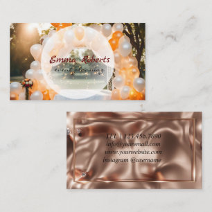 Outdoor wedding arch white orange balloons business card