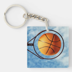 Outdoors Basketball Above Basketball Ring, Keychain