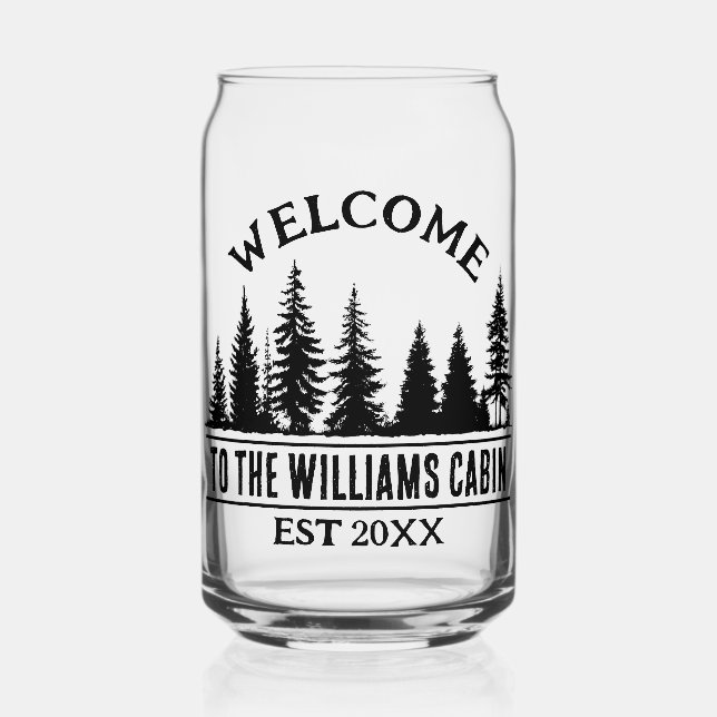 Outdoors Camp Personalized Family Cabin Name Can Glass (Front)