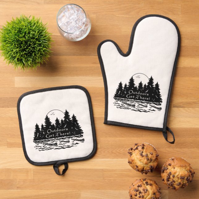 Outdoors Get there! Canoes  Oven Mitt & Pot Holder Set (Top Down)