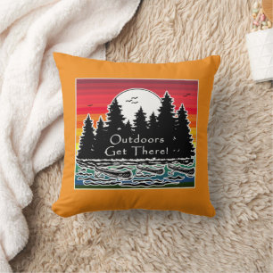 Outdoors Get There Canoes  Throw Pillow