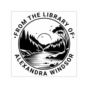 Outdoors: River Stream Trees Sun Library Book Name Self-inking Stamp