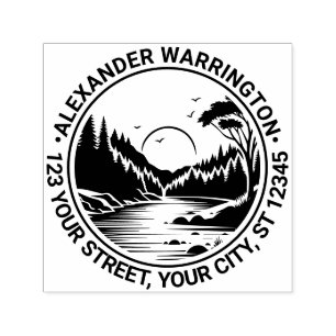 Outdoors: River Stream Trees Sun Name Ret Address Self-inking Stamp