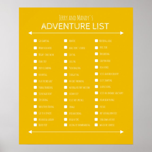 Outdoorsey couple's gift bucket list poster (Front)