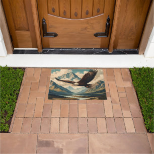 Outdoorsman bald eagle mountain range doormat