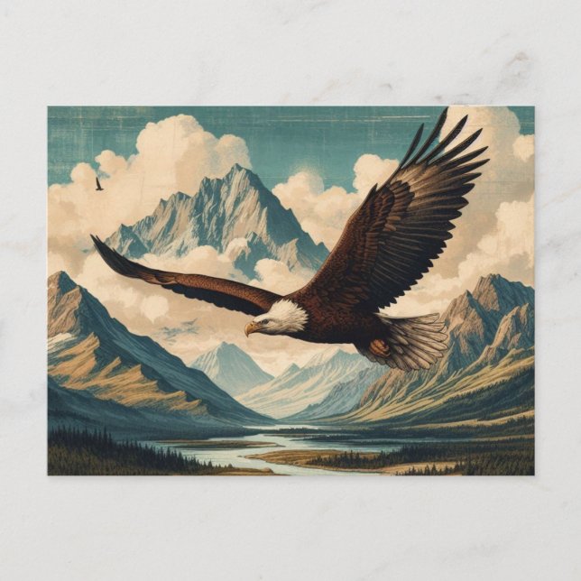 Outdoorsman bald eagle mountain range holiday postcard (Front)