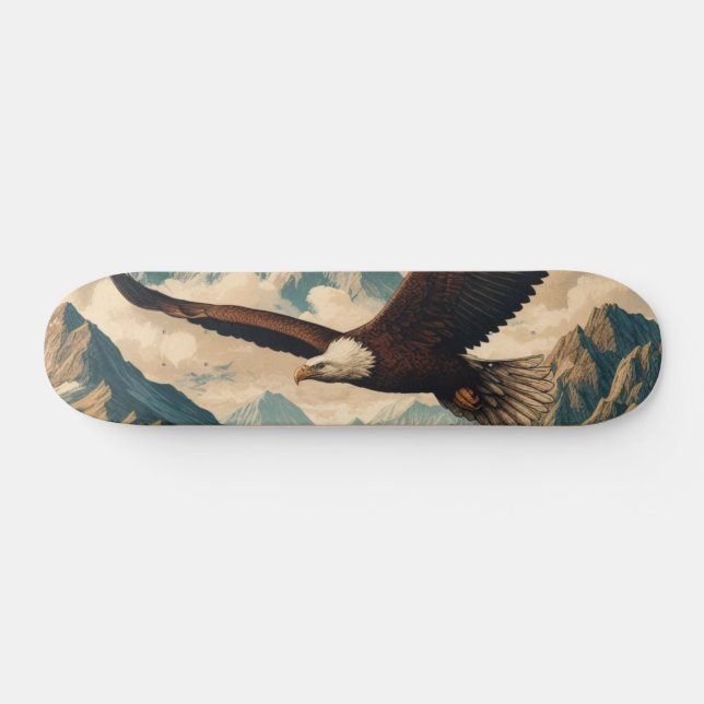 Outdoorsman bald eagle mountain range skateboard (Horz)
