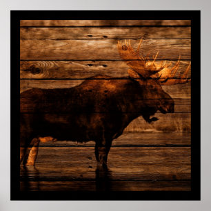 outdoorsman distressed wood wildlife bull moose poster