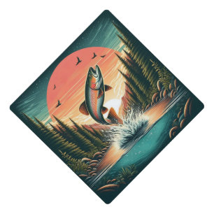 Outdoorsman trout nature graduation cap topper