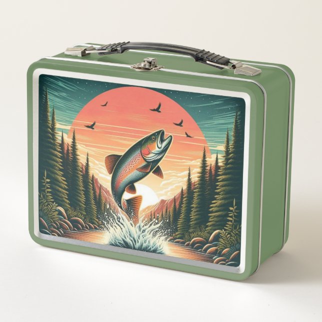 Outdoorsman trout nature metal lunch box (Front)