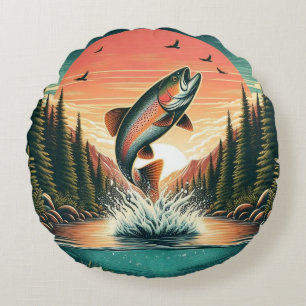 Outdoorsman trout nature round pillow