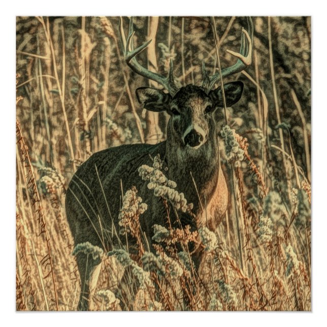 outdoorsman wilderness Camouflage whitetail deer Poster (Front)