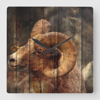 outdoorsmen Primitive woodgrain mountain ram Square Wall Clock
