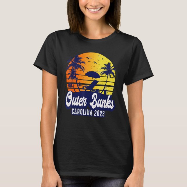 Outer Banks 2023 Carolina Sunset Beach Retro T-Shirt (Front)