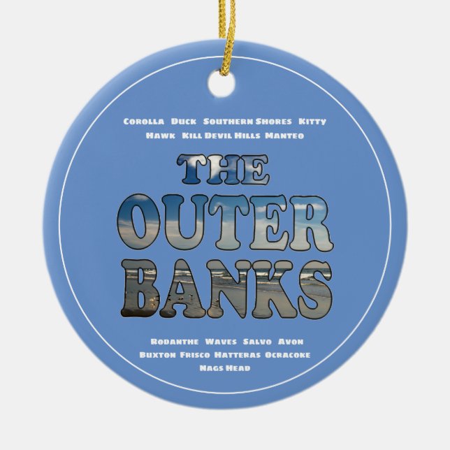 Outer Banks Beach Text And Towns OBX Ceramic Ornament (Front)