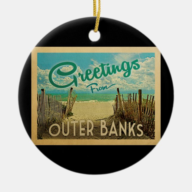 Outer Banks Beach Vintage Travel Ceramic Ornament (Front)