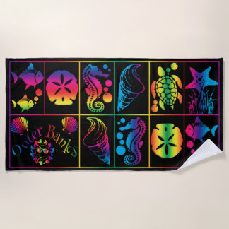 Outer Banks colourful sea life beach towel