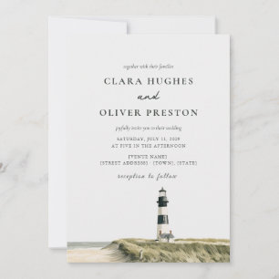 Outer Banks Lighthouse Dune Watercolor Wedding Invitation