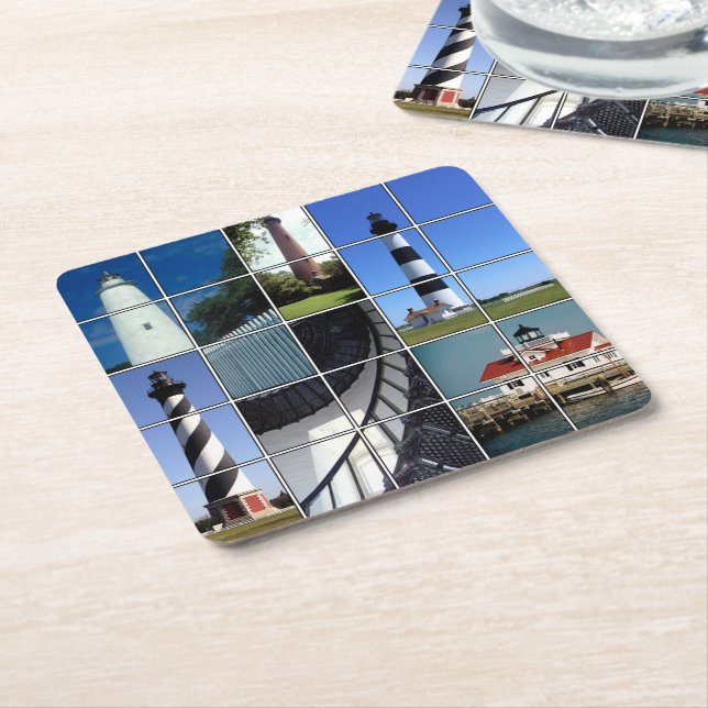 Outer Banks Lighthouses Square Paper Coaster (Angled)