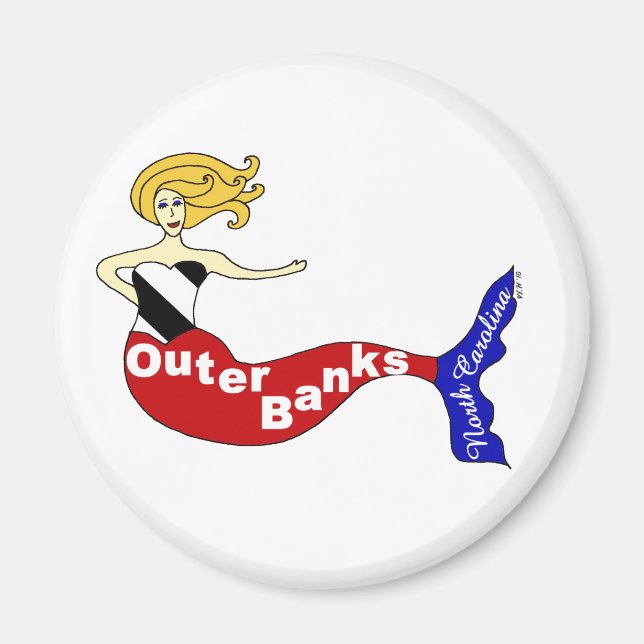 Outer Banks Mermaid Round Magnet (Front)