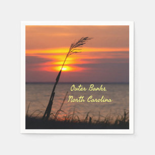 Outer Banks North Carolina Beach Sunset Orange Sky Napkin
