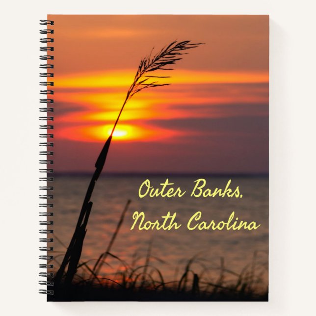 Outer Banks North Carolina Beach Sunset Orange Sky Notebook (Front)