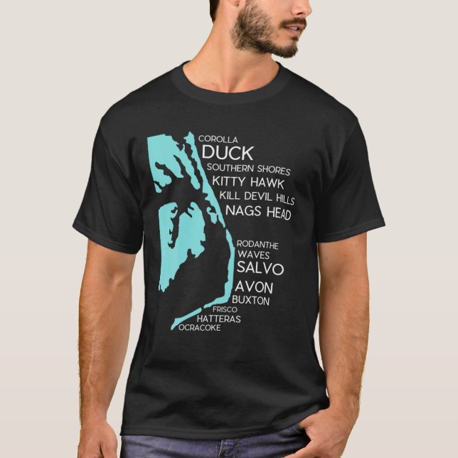 Outer Banks North Carolina T Map OBX NC Souvenir T-Shirt (Front)