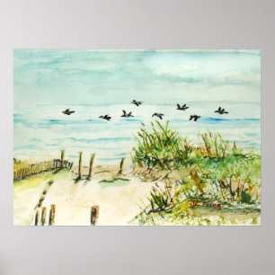 Outer Banks Sand Dunes and Seagulls Posters